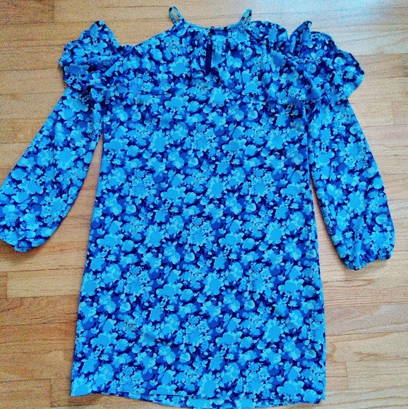 Michael Kors Blue Floral Cold Shoulder Dress - Picture 2 of 5